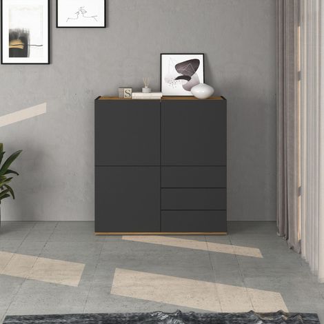 WHOUS Credenza Garda a 3 ante e 3 cassetti antracite opaco/rovere 102x35x110 cm