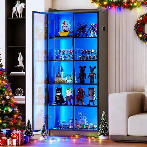 Vitrine mit LED-Beleuchtung und Sensorik, 5 Böden, Acryltür, Grau (1/5)