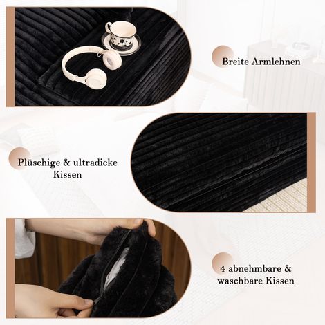 Canapé en velours côtelé de luxe, design moderne, 4 coussins inclus, canapé-lit ultra-doux et multifonction, prêt à l'emploi sans assemblage, gain de place pour salon ou studio, noir. (1/5)