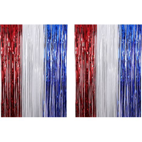 Rideau En Feuille D Aluminium - Arrière-Plan Festif Pour Photobooth - Rouge Blanc Bleu - 2 Pièces (1/5)