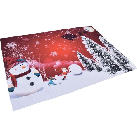 Tenture murale de Noël avec motif sapin, Père Noël et bonhomme de neige - Décoration chambre ou fond photo 150x150 cm (1/5)