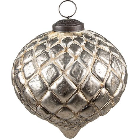 Boule de Noël en Verre avec Corde Décoration Rustique Beige et Argenté 12 x 12 x 12 cm - PANGIVO (1/2)