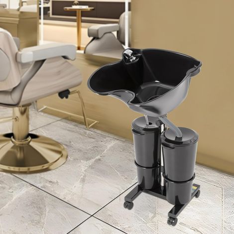 Lavabo de coiffure, lavabo mobile avec 2 seaux et roulettes universelles, hauteur réglable vers l'arrière pour salons de beauté, coiffeur et hôpitaux (1/5)