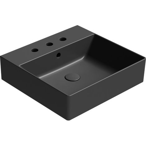 Lavabo en céramique KUBE X 50x47cm, 3 trous de robinetterie, noir mat (1/4)