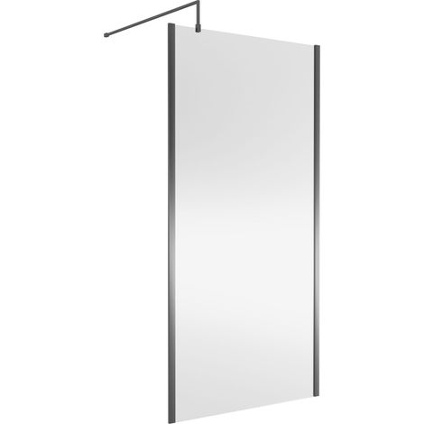 Nuie Outer Framed Wetroom Screen 1850mm High x 1000mm Wide with Support Bar 8mm Glass - Brushed Pewter (1/5)