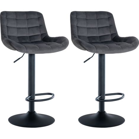 Set 2 sgabelli bar struttura in metallo nero seduta in velluto grigio scuro con cuciture 100004445