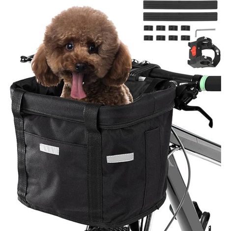 Cesta para perros para bicicleta，Cesta delantera impermeable para perros，Bolsa para manillar，Negra，34 x 24 x 30 cm (1/5)