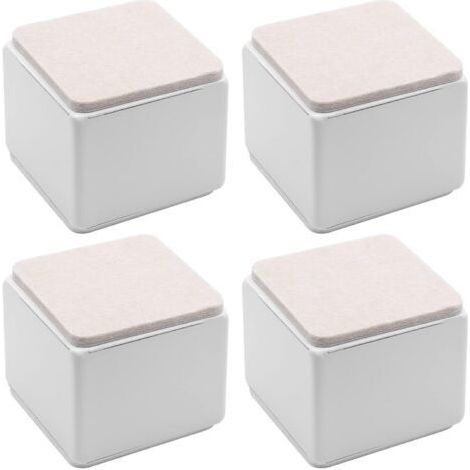 BARKBUSTERS Lot de 4 rehausseurs de lit autocollants, carrés et robustes, en acier carbone, pour table et canapé, ajoutant 5 cm de hauteur avec patin en feutre, blancs (1/4)