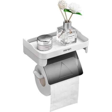 Porte-papier toilette mural avec étagère à double niveau, sans perçage, organisateur de salle de bain en plastique pour la maison (1/5)