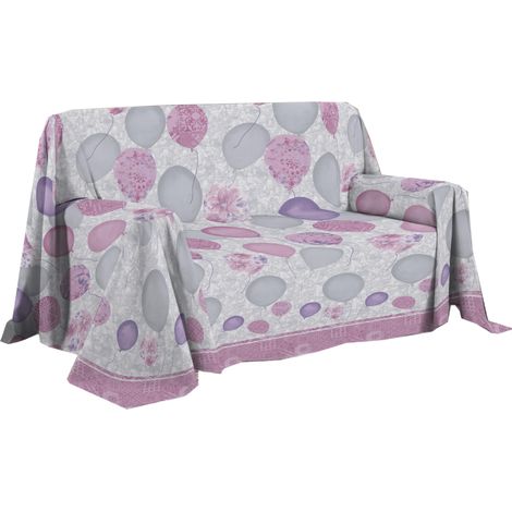 Housse de canapé 250 x 290 cm, fabriquée en Italie, 100% Coton Pur, Motif Ballons Roses, idéal comme Drap d'ameublement, protège-canapé ou Couvre-lit d'été (2 Places) (1/5)