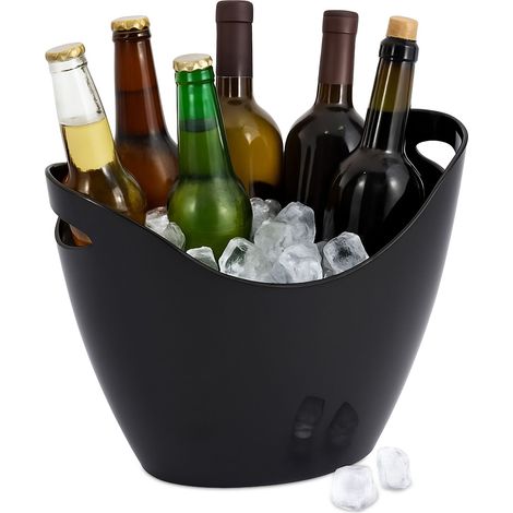Relaxdays Secchiello per Ghiaccio, Ice Bucket 8L, Porta Bottiglie Champagne e Spumante, Bevande Fresche, Plastica, Nero