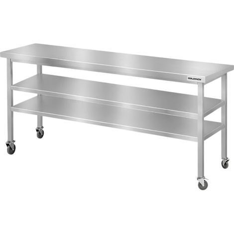 Table de travail en inox Bar 1800x700 mm avec 2 étagères inférieures sur roulettes PREMIUM - GOLDINOX (1/4)
