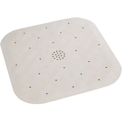 QORVA-Tapis de douche, Tapis Salle de bain antidérapant avec évacuation eau, Caoutchouc naturel, 54 x 54 cm, beige (1/4)