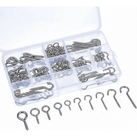 Kit de crochets et pitons à vis, assortiment de crochets de plafond, crochets à ventouse et boulons à œil, 150 pièces (argent) (1/5)
