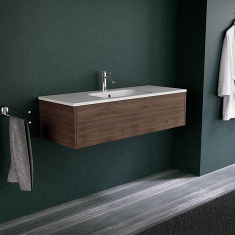 Inda - Badezimmerschrank 1 Schublade L.120 mit mattem Waschbecken / Braune Eiche - Diamante (1/5)