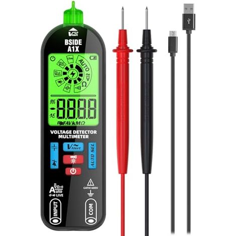 A1X Multimètre Numérique Intelligent Mini Testeur Électrique Rechargeable avec Nouvel Écran ID Détecteur de Tension Sans Contact Testeur de Continuité Capacité Ohm Diode Câble Sous Tension