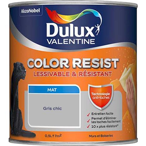 Peinture bicouche intérieure Color Resist Murs et Boiseries Mat Gris Chic 0,5 L - Dulux Valentine