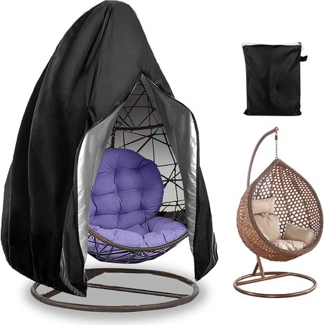 Housse pour fauteuil suspendu d'extérieur, 190 x 115 cm, housse pour fauteuil en forme d'œuf, imperméable et durable, tissu Oxford 420D, noir.