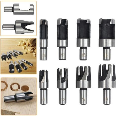 8 Pièces Fraise à Bouchonner Bois, Mèche à Bouchon Bois 6 mm/10 mm/13 mm/16 mm, Acier Carbone Bois Plug Perceuse pour le Travail du Bois, Forets à Boi (1/5)