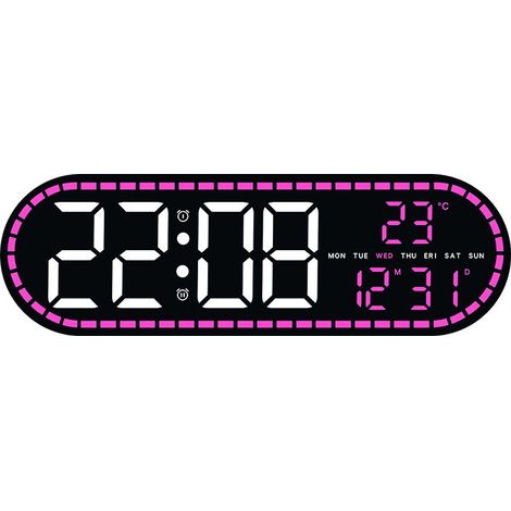 Horloge murale numérique LED avec calendrier, alarme, japonais et coréen, décoratif - Gh9009 coque noire lumière rose (1/5)