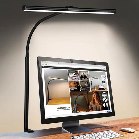 Lampe de Bureau LED à Pince, Lampe USB Double Tête Anti-Lumière Bleue pour Écran d'Ordinateur, Éclairage de Travail Réglable et Protecteur des Yeux-lsw (1/5)