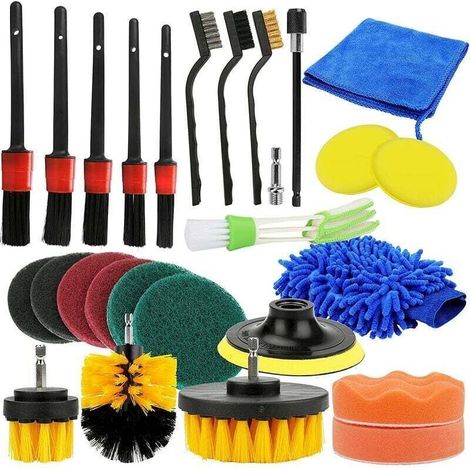 [JAMAIS UTILISÉ]Car Beauty Brosse de détail pour lavage de voiture 26 pièces Ensemble de 26 brosses pour perceuse électrique (1/4)