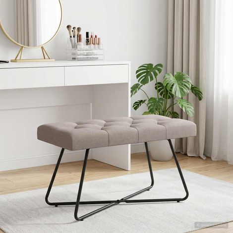 Banc rembourré capitonné à boutons taupe, tissu, pieds métal, 80 x 40 x 46 cm - PANGIVO (1/5)