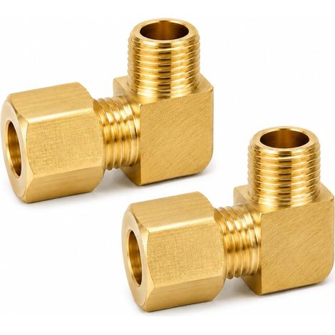 Raccords d'Angle Gaz, Raccord Coudé 90° Mâle 1/4 (2 Points) Vers Tube Ø8 mm En Laiton À Compression, Lot De 2 Pour Installation De Gaz, Conduites, Brûleurs, Cuisinières (1/5)