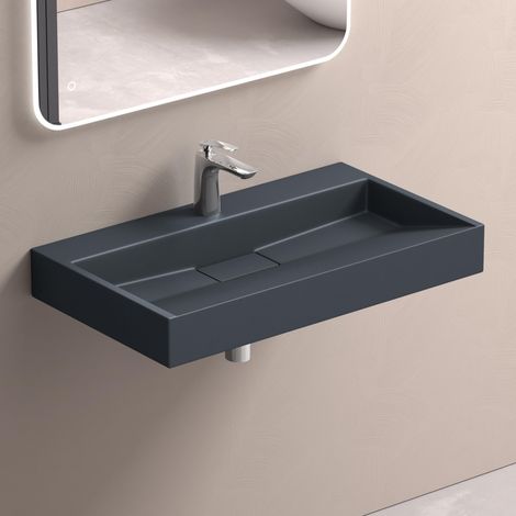 doporro Waschbecken Aufsatzwaschbecken Mineralguss Hängewaschbecken 70cm mit Nano-Beschichtung inkl. Ablaufgarnitur Col19