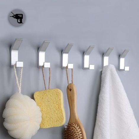 20pcs Self-Adhesive Hooks, Double Towel Hooks, Self-Adhesive Wall Mount for Kitchen, Bathroom, Office, Closet, Aluminum, Silver (1/5)