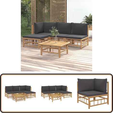 Salon de jardin 5 pcs avec coussins gris foncé bambou - Salon De Jardin - Mobilier De Jardin - Ensemble De Salon - Ensemble De Meubles De Jardin - Meubles En Bambou