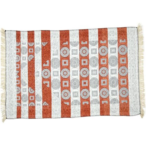 Tapis de prière musulman fin et portable en coton rectangulaire, idéal pour la maison et le salon (orange). (1/5)
