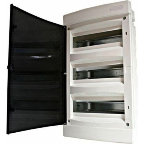 Coffret électrique encastré 36 modules – 3 rangées – IP 40 – Porte translucide teintée réversible – Montage en cloison creuse