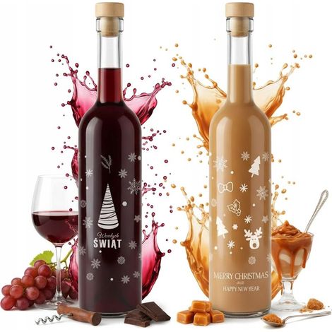Bouteille en verre FUTURA de 500 ml avec bouchon en liège et motif de Noël (cadeau) (1/5)