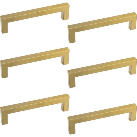 Tiradores para armarios, tiradores para armarios de níquel cepillado, tiradores cuadrados para cajones, paquete de 6 tiradores de acero inoxidable para puertas de armarios de cocina, espaciado entre o (1/5)