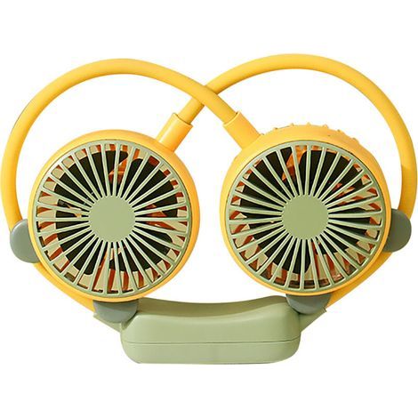 Ventilateur de cou portable, flexible et rechargeable USB, mini ventilateur suspendu mains libres pour bureau et voyage, couleur jaune (1/5)