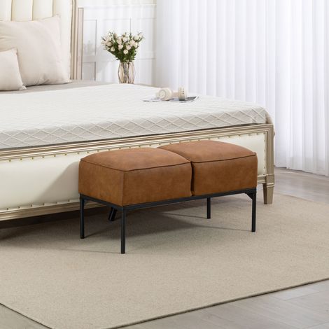 Pied de lit moderne 80x40x46 cm marron en cuir synthétique avec siège épais rembourré et pieds en acier