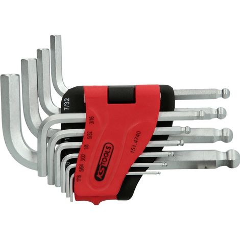 KS Tools Kugelkopf-Innensechskant-Winkelstiftschlüssel-Satz, 10-tlg, kurz, 1/16-3/8 (1/3)