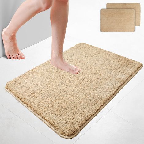 VOUNOT® 2er-Set Badematte Rutschfeste Mikrofaser Badezimmerteppich 60x90cm Beige