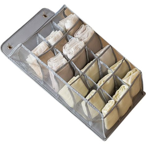 Organisateur de sous-vêtements suspendu pour placard, en tissu Oxford et panneau PP, étagère murale, sac de rangement suspendu pour soutiens-gorge, chaussettes et culottes, 15 poches, gris