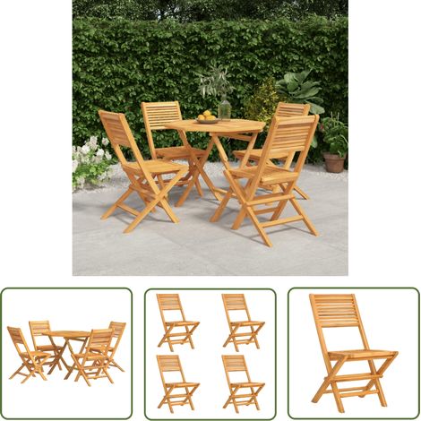 The Living Store 5-tlg. Garten-Essgruppe Massivholz Teak - Holztisch - Gartentisch - Essgruppe - Gartenmöbelset - Teakholzmöbel (1/5)