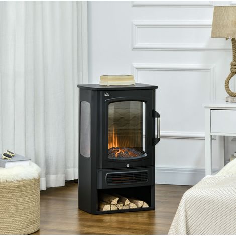 Cheminée électrique sur pied LED 1000/2000 W, noir, acier, 44,5 x 32 x 74 cm, REDOM (1/5)