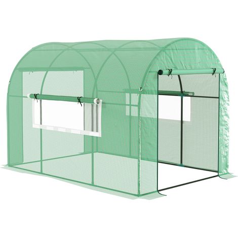 Serra a Tunnel per Orto 3x2x2 m con Porte Avvolgibili e Finestre in Acciaio e PE Anti UV Verde (1/5)