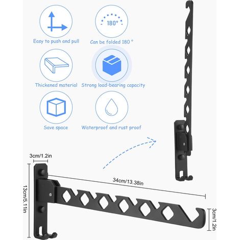 Wäscheständer zur Wandmontage, Wäscheständer zur Wandmontage, faltbarer Wäscheständer, 180 ° drehbar, an der Wand montierter, faltbarer Wäscheständer, platzsparend für Balkon, Badezimmer, Schlafzimmer