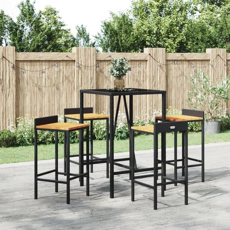 Mesa bar y taburetes jardín 5 pzas madera acacia ratán PE negro vidaXL
