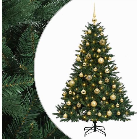 Sapin de Noël Artificiel Floqué avec Boules et Guirlande 150 LED Blanc Chaud Vert 120 cm, 4.55kg (1/5)
