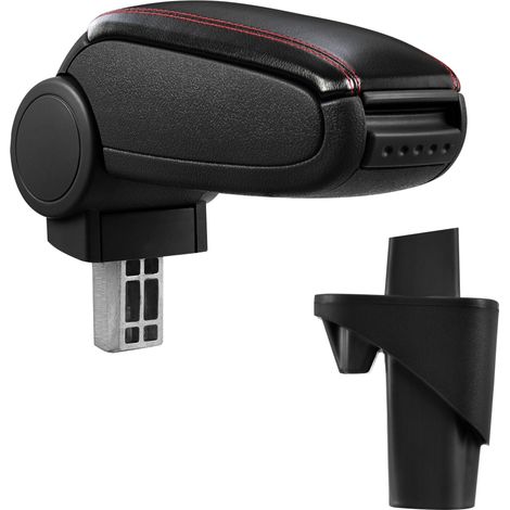 Bracciolo centrale per Opel Agila A / Suzuki Wagon R+ - con vano portaoggetti - imbottito - similpelle - nero con cuciture rosse 030000547