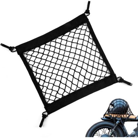 Rete portabagagli 30 x 30 cm per biciclette, scooter e motociclette. Altamente elastica. Include 4 robusti ganci. Colore nero. (1/5)