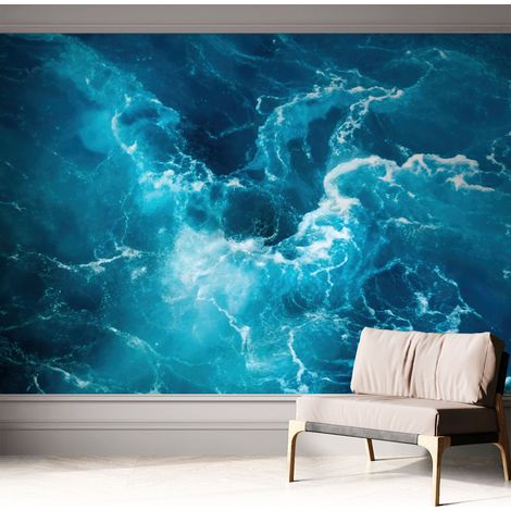 Papier peint adhésif avec colle pour décoration moderne de salon chambre à coucher cuisine et bureau Facile Tourbillons marins 312x219 cm (1/5)