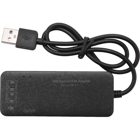 3-Port USB 2.0 External 7.1 Channel Sound Card Headphone Microphone Adapter for PC Black (1/5)